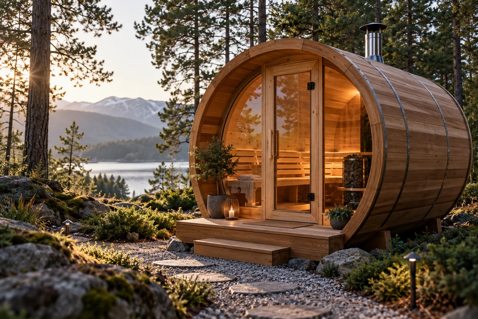 The Sol Barrel Sauna — illustrative concept